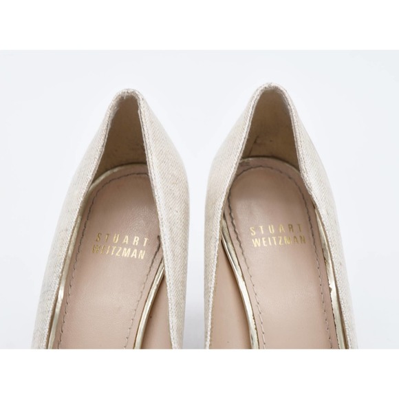 Stuart Weitzman Womens 7 Heels Beige Metallic Peep Toe Stiletto Dress Pumps - Picture 7 of 10